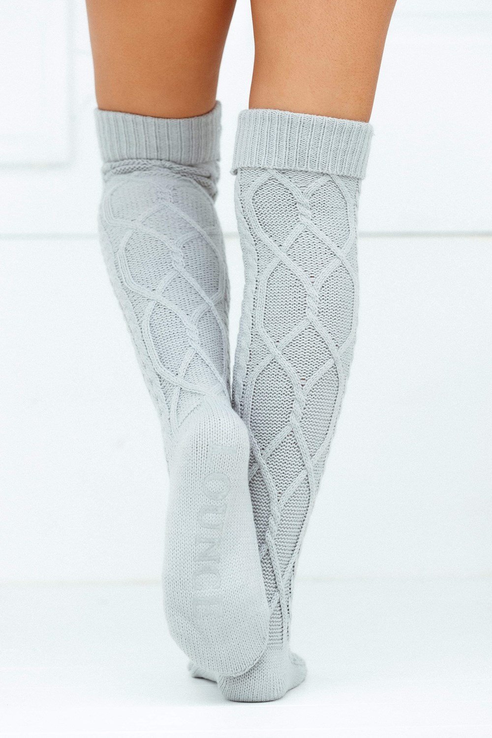 Lounge Underwear Knee-High Cosy Stickad Socks Grå | GMBW-51740