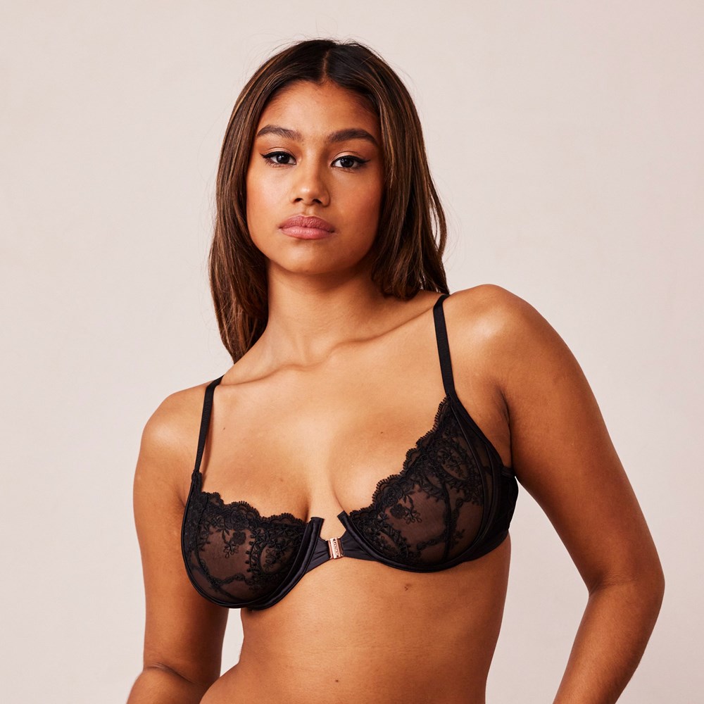 Lounge Underwear Seduce Front Fastsättning Balcony Bra & String/Briefs Set Svarta | SCWE-35178