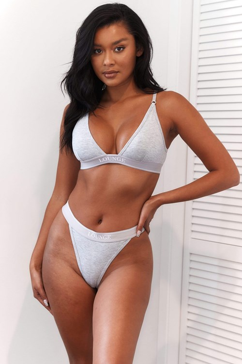 Lounge Underwear Bamboo Minimal Triangle Bra & String/Briefs Set Grå | UWSG-39427