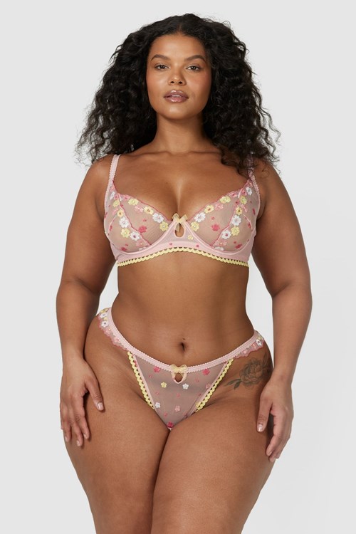 Lounge Underwear Fleur Balcony Bra & String Set Rosa | MFHS-37105