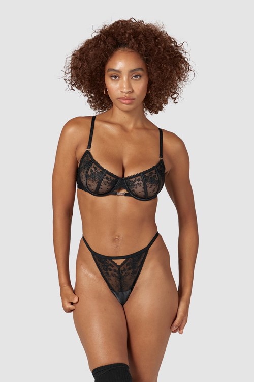 Lounge Underwear Flirt Balcony Bra & G-string/Briefs Set Svarta | ZDWK-85103