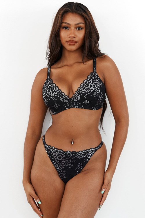 Lounge Underwear Spets Magic Bra & String Set Svarta | PTJK-59604